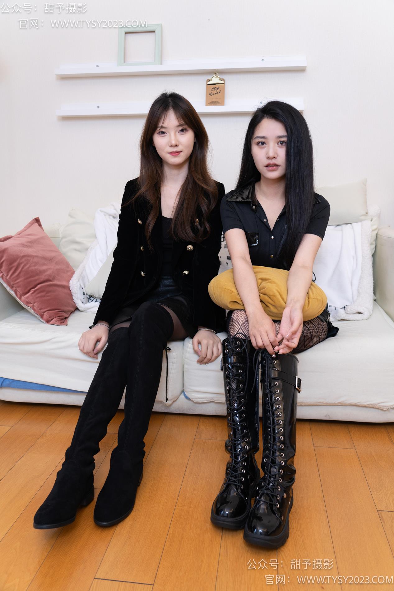 甜予摄影-071期：璇璇澜澜-长靴、黑丝（脚尖微加固款）、渔往袜、裸足、互相撕破丝袜[172P/2V/11G]插图2