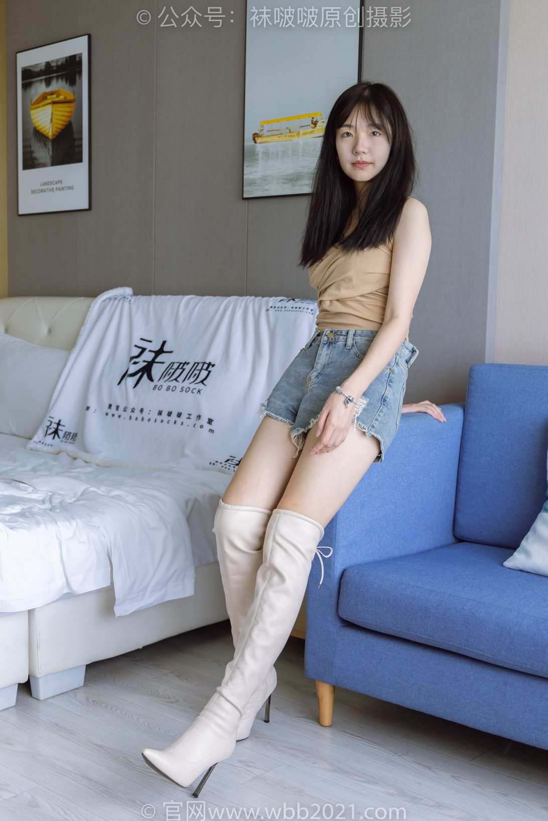 袜啵啵441期：小甜豆-高跟长靴、白棉袜、裸足【179P1V6.56G】插图1