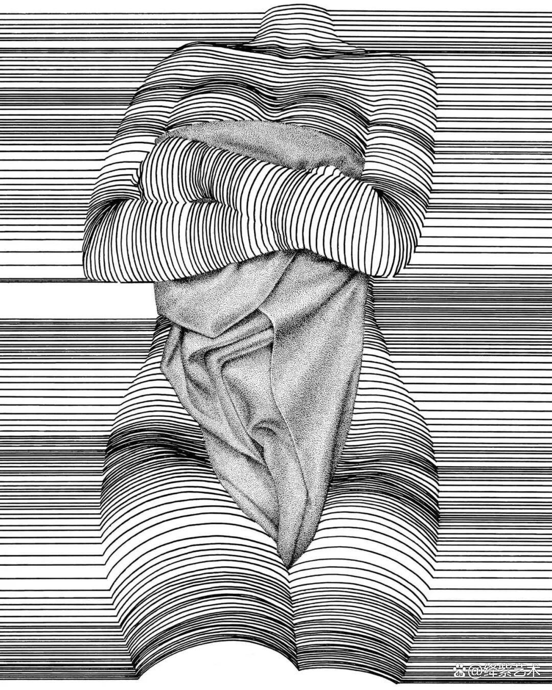 这位“条形码”画家，用粗细不一的线，勾勒姓感的女性躯体插图2