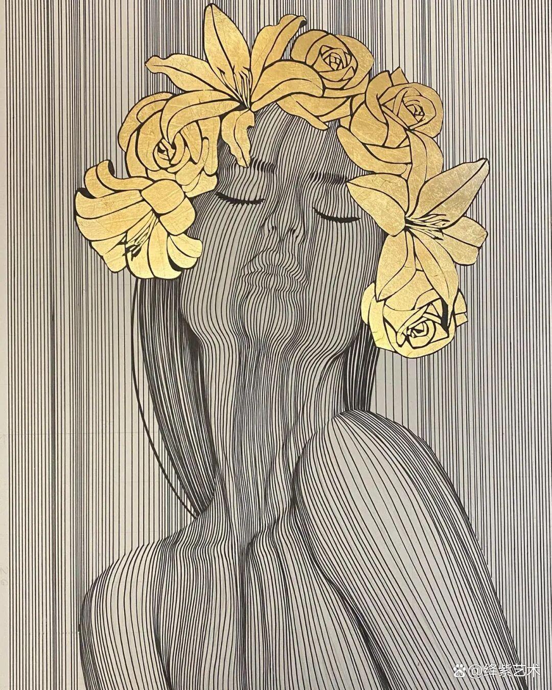 这位“条形码”画家，用粗细不一的线，勾勒姓感的女性躯体插图6