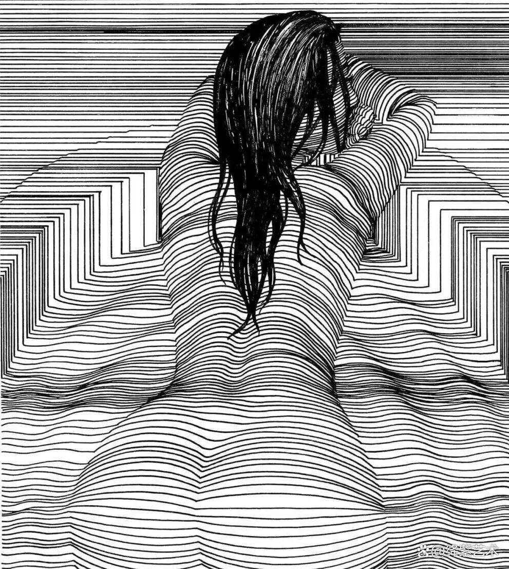 这位“条形码”画家，用粗细不一的线，勾勒姓感的女性躯体插图13