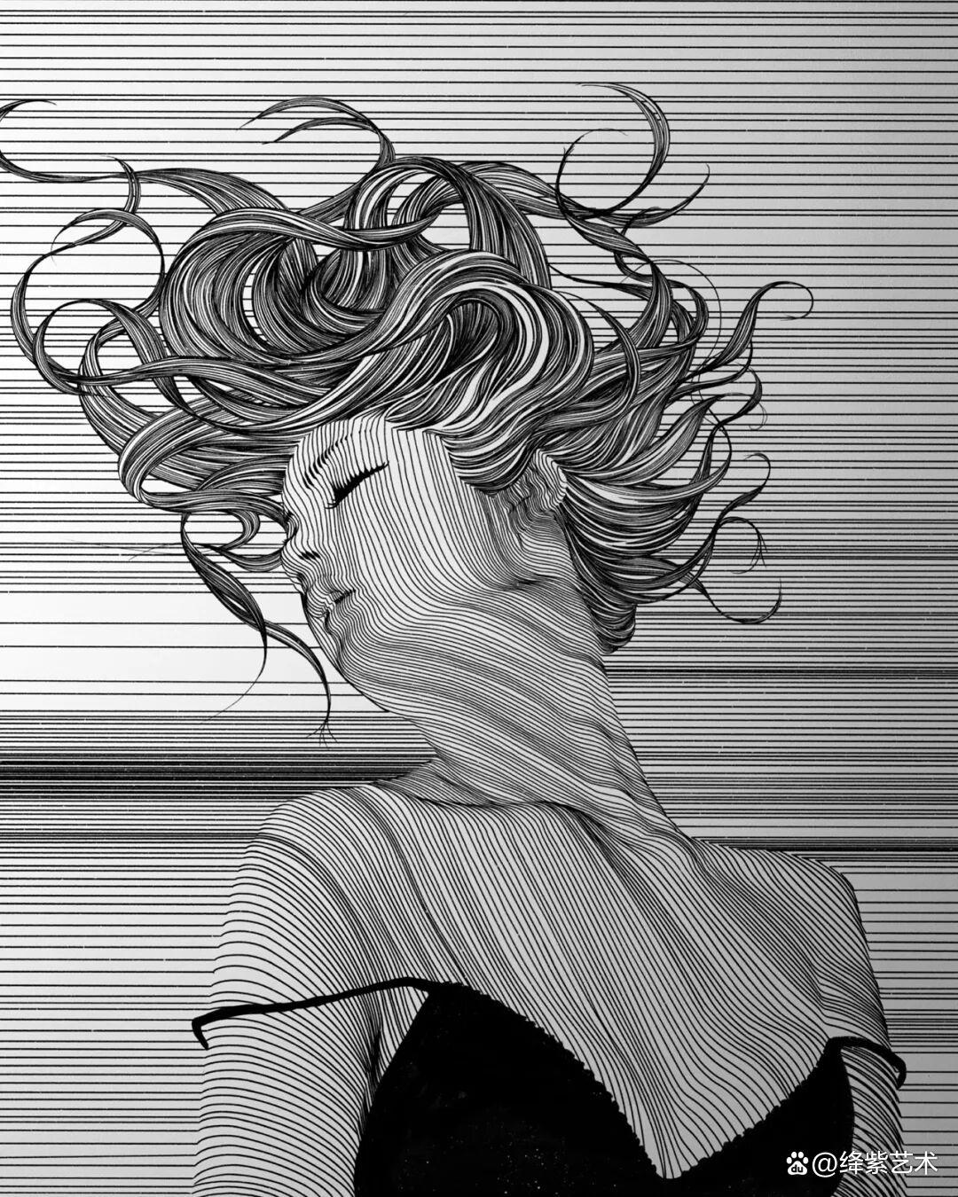 这位“条形码”画家，用粗细不一的线，勾勒姓感的女性躯体插图10