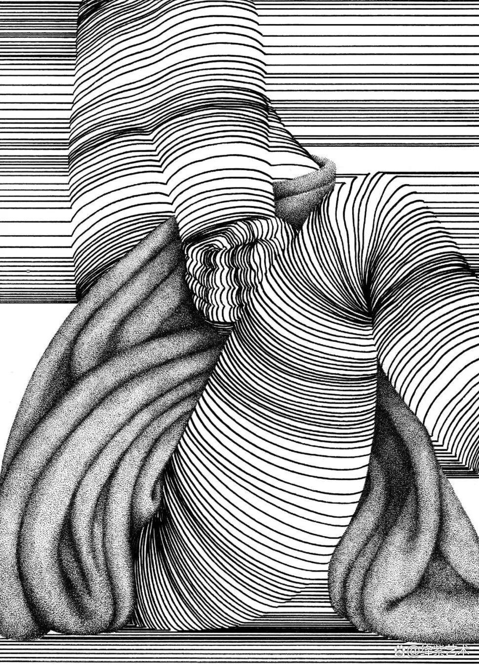 这位“条形码”画家，用粗细不一的线，勾勒姓感的女性躯体插图5