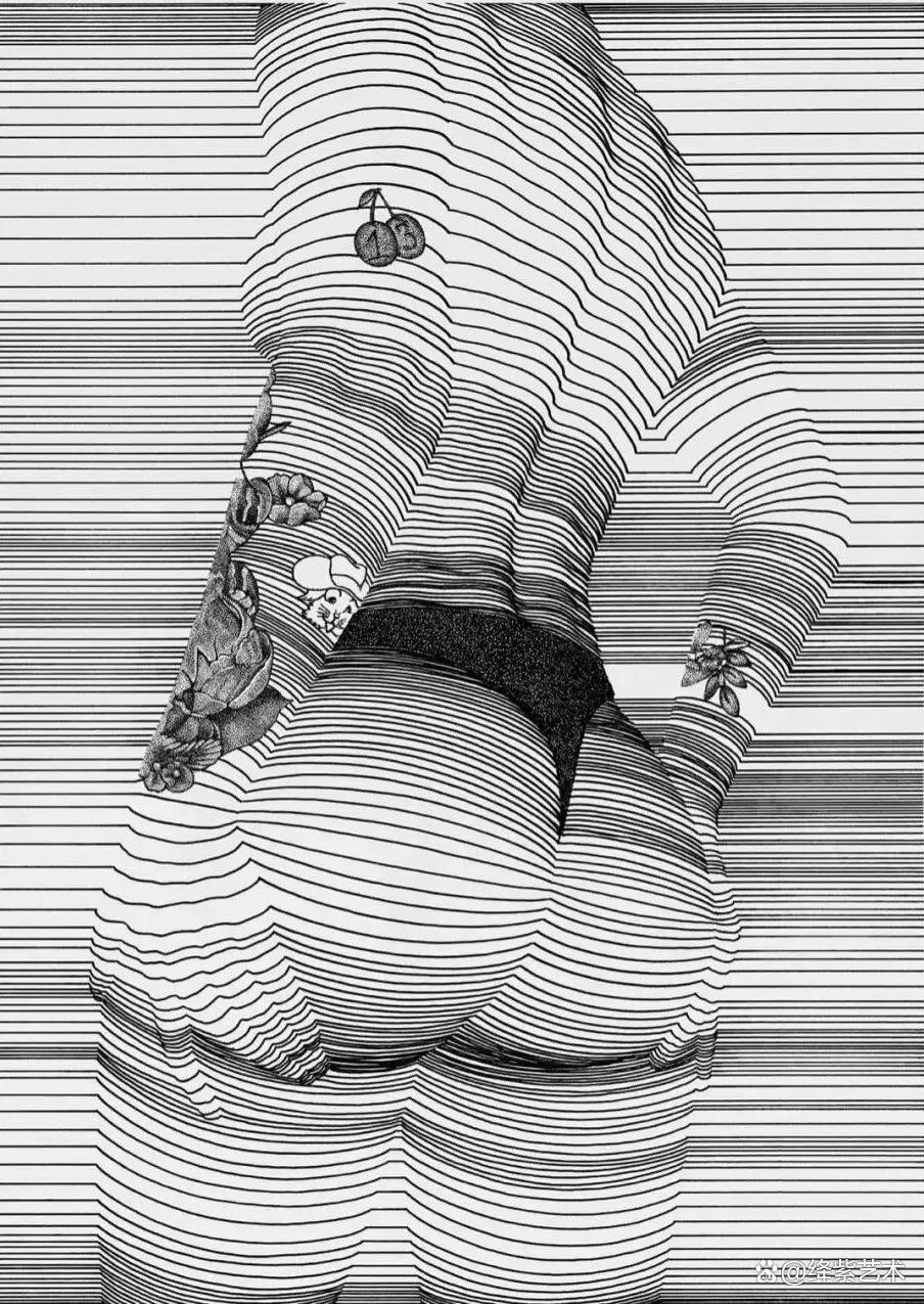 这位“条形码”画家，用粗细不一的线，勾勒姓感的女性躯体插图15