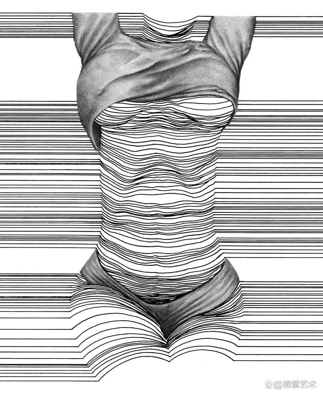 这位“条形码”画家，用粗细不一的线，勾勒姓感的女性躯体插图7