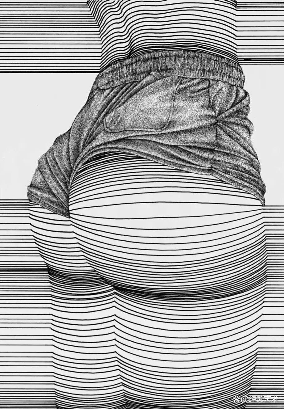 这位“条形码”画家，用粗细不一的线，勾勒姓感的女性躯体插图11