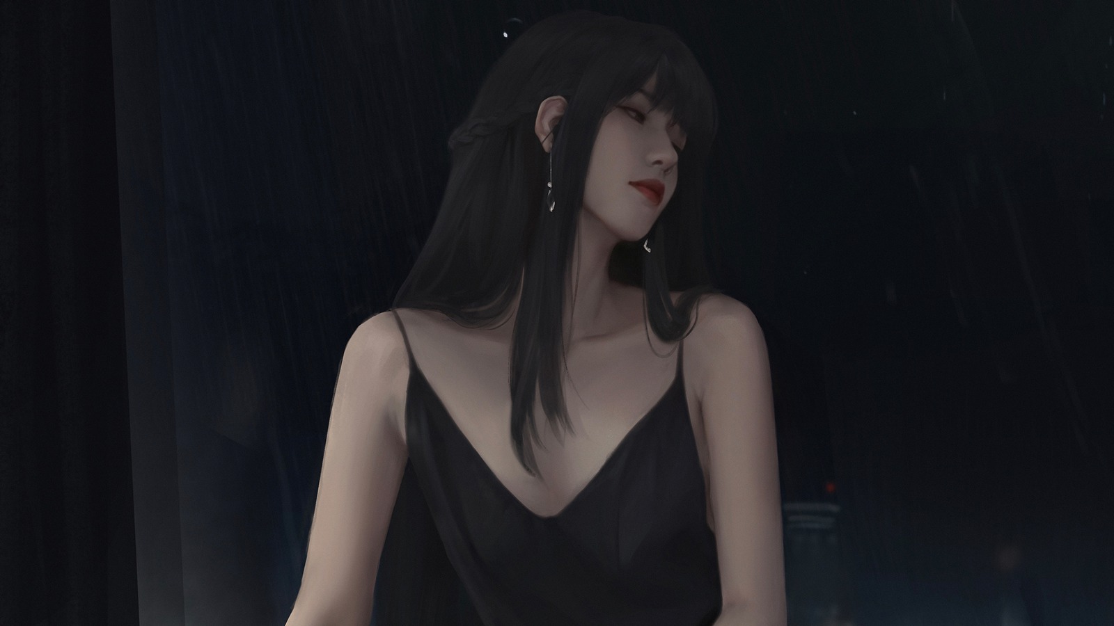 桌面壁纸 004 长发少女 黑色吊带裙 4k动漫镁钕壁纸3840×2160 插图