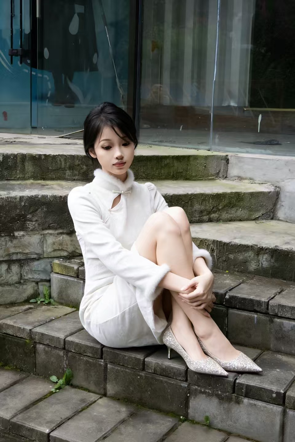 AI足愉心摄影93期：模特萌黄（搭配：白色连衣裙、板鞋、白色棉袜、裸足）[110+88P/2V/12.80GB]插图