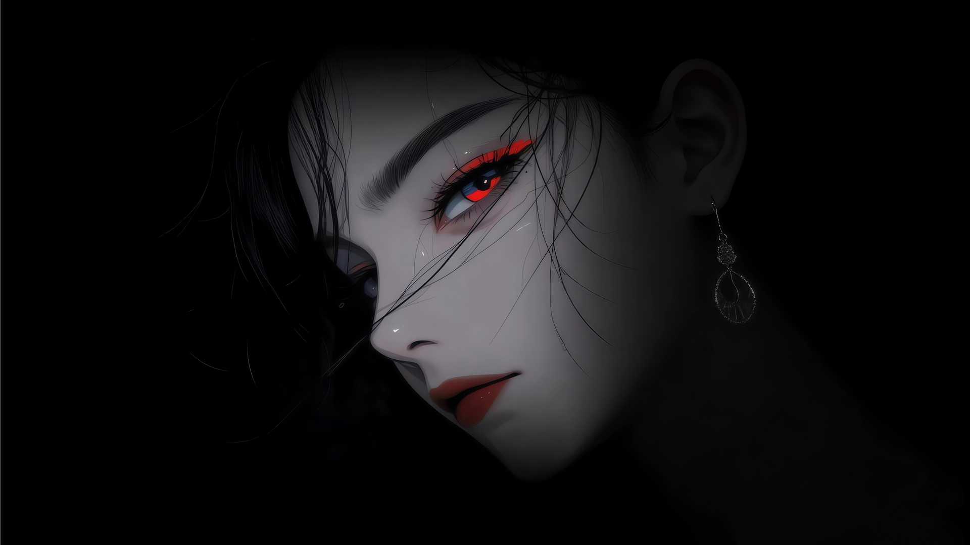 桌面壁纸 028 动漫暗黑镁钕 冷艳红眸背景 暗色 4K壁纸3840×2160插图