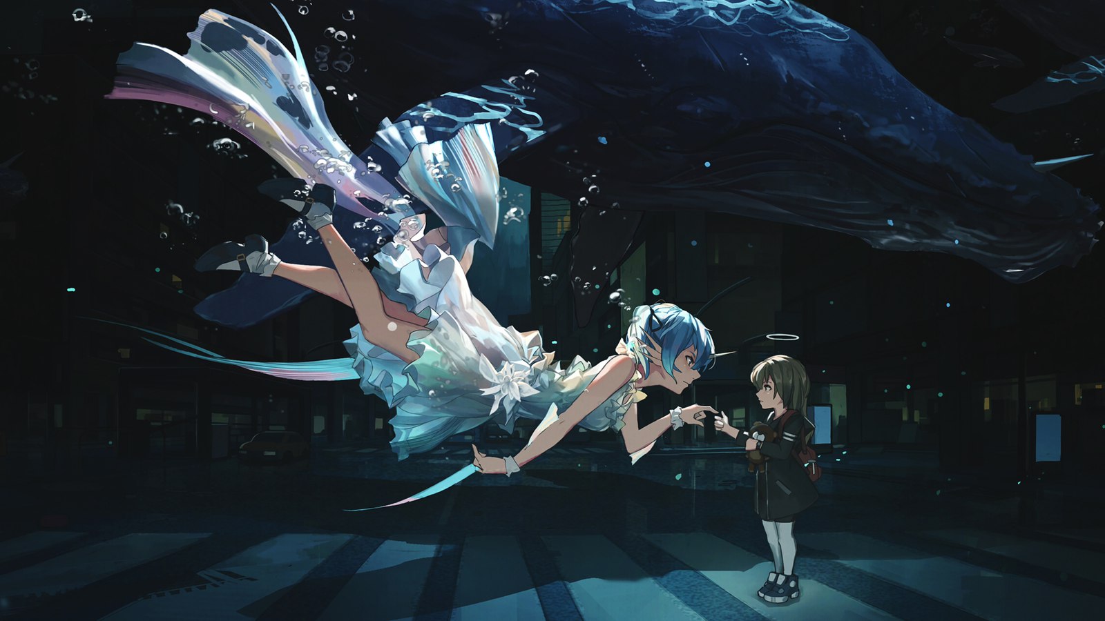 桌面壁纸 049 音未来水下礼服唯美动漫带鱼屏壁纸插图