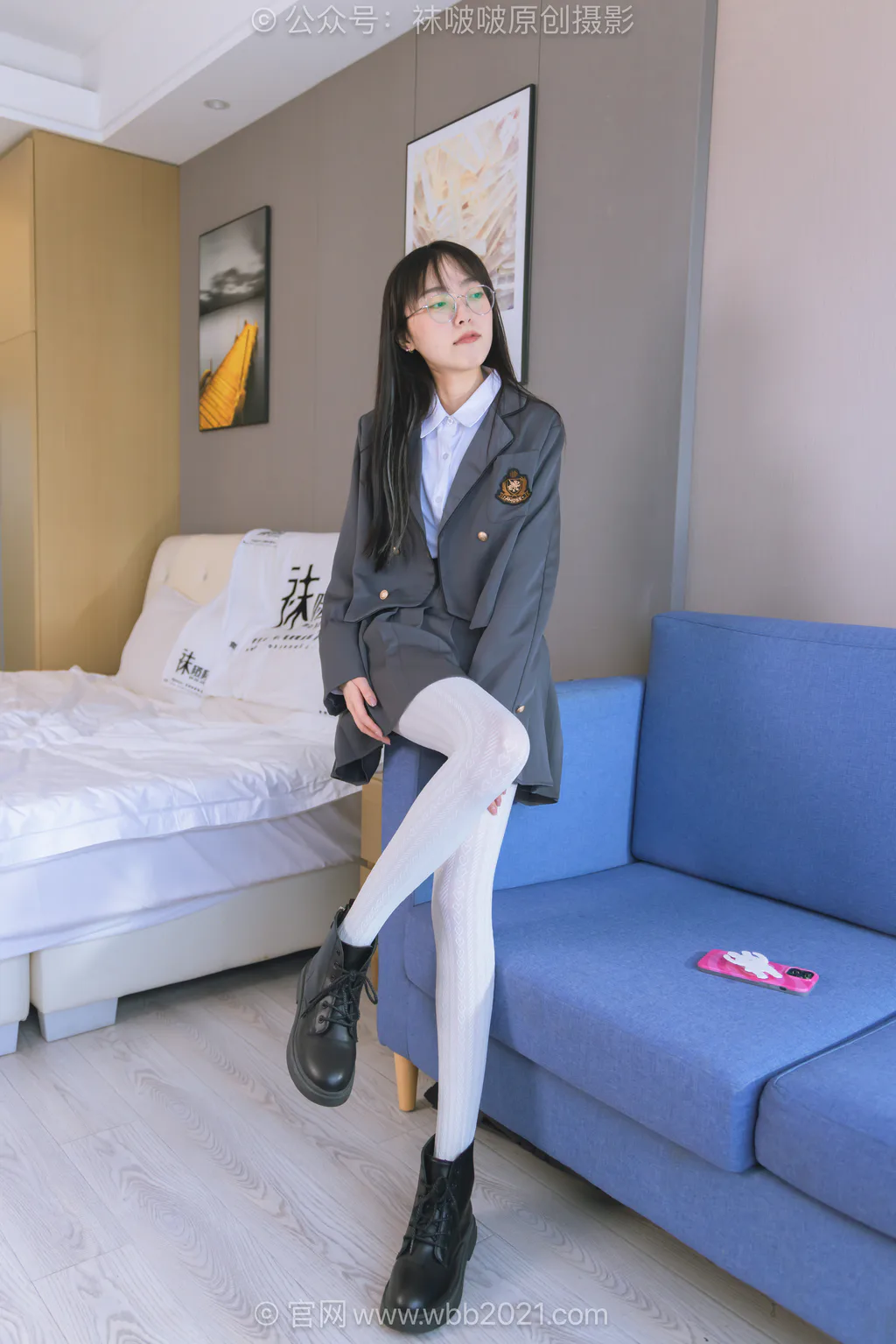 [BoBoSocks袜啵啵]NO.637 稚予-短靴、厚白丝、学苑风[140P/1V/5.69GB]插图1