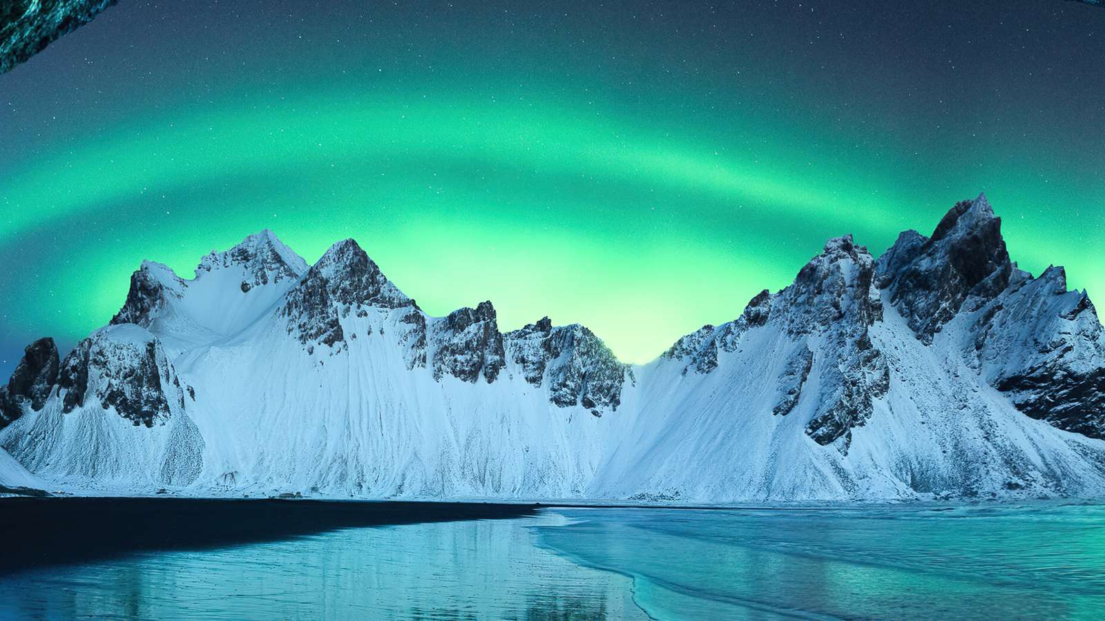 桌面壁纸 061 冰岛山脉极光风景3440×1440带鱼屏壁纸插图