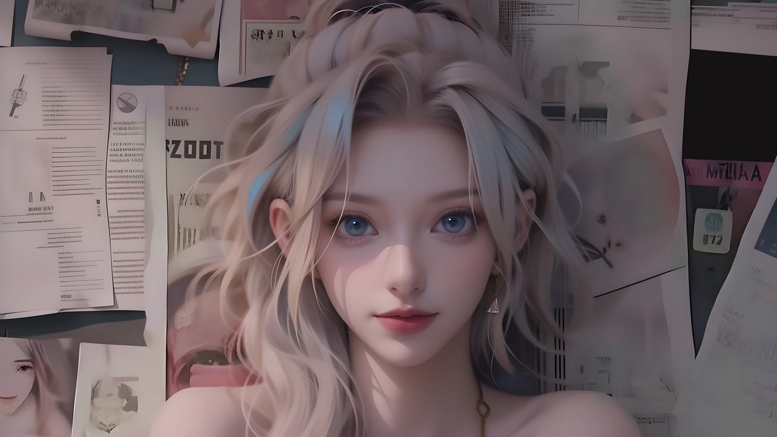 桌面壁纸 080 报纸墙 长卷发 可爱动漫镁钕2560×1600高清壁纸插图