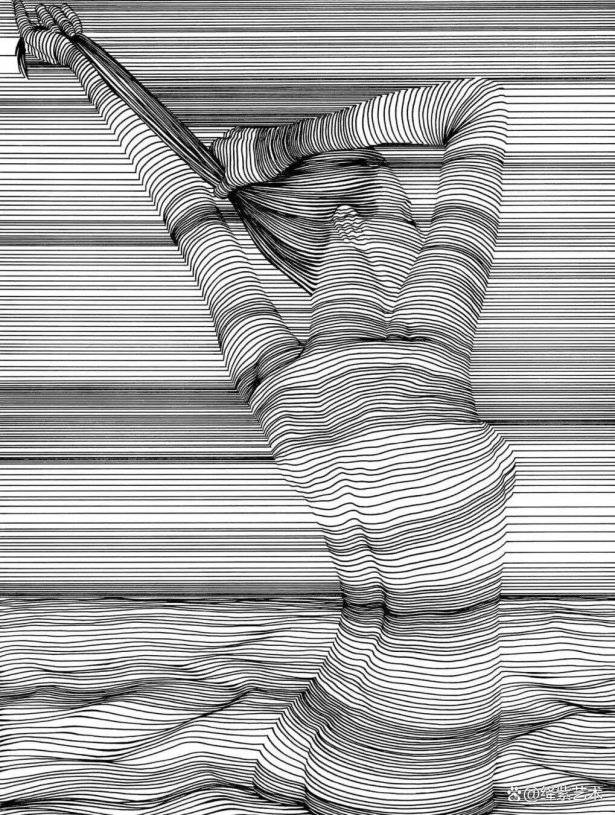 这位“条形码”画家,用粗细不一的线,勾勒姓感的女性躯体