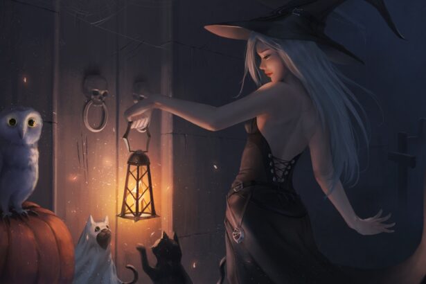 桌面壁纸 006 万圣节快乐 女孩 猫 灯 4k壁纸 3840×2160