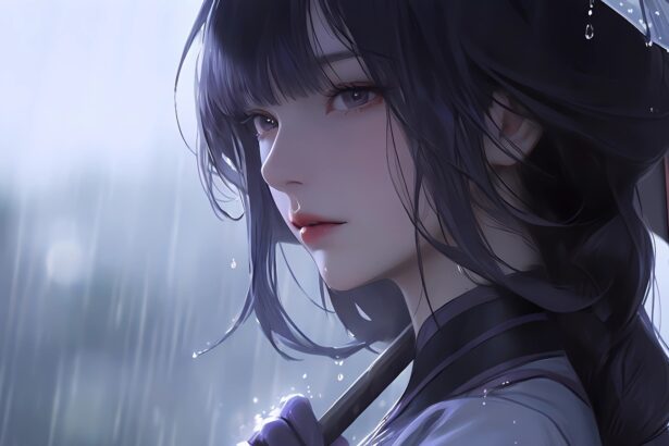 桌面壁纸 032 漂亮动漫镁钕 长发 伞 雨天 3440×1440带鱼屏壁纸