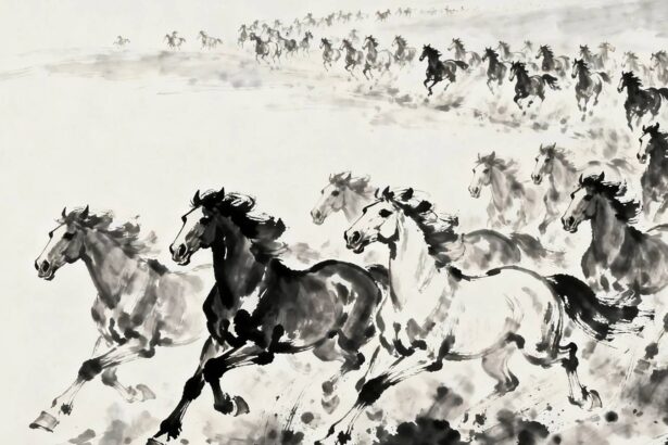 桌面壁纸 053 2026万马奔腾 水墨画 3440×1440带鱼屏壁纸