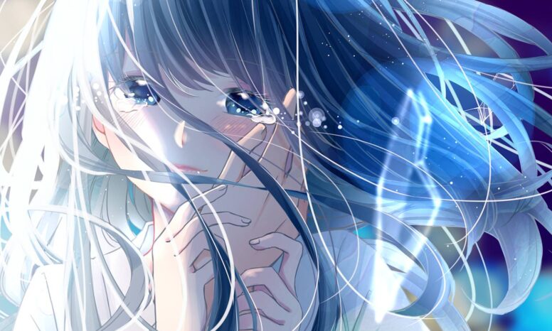 桌面壁纸 073 长发动漫女生眼泪手动漫带鱼屏壁纸