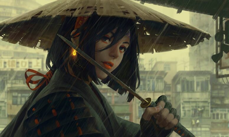 桌面壁纸 074 斗笠 女孩 耳坠 长剑 4K高清动漫壁纸