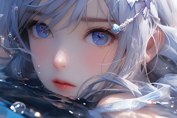 桌面壁纸 097 蓝眼睛 长发动漫女孩 水中 3440×1440动漫壁纸